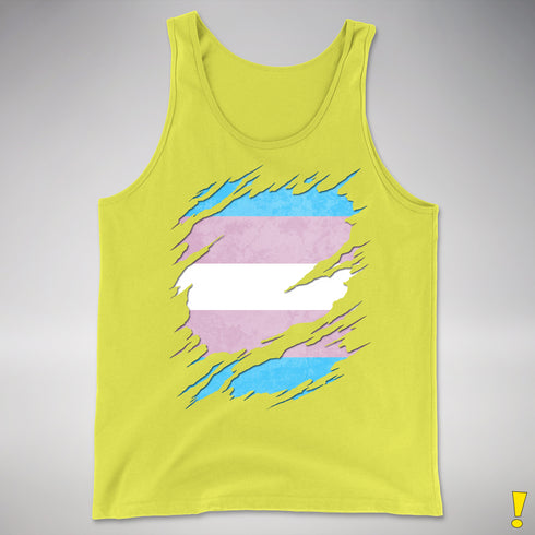 Transgender Pride Flag Ripped Reveal Premium Tank Top - Neon Yellow